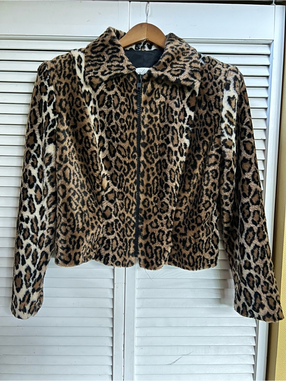 Vintage LILLIE RUBIN Fitted Blazer Faux Fur Animal Print Zip Up Jacket SizeL EUC
